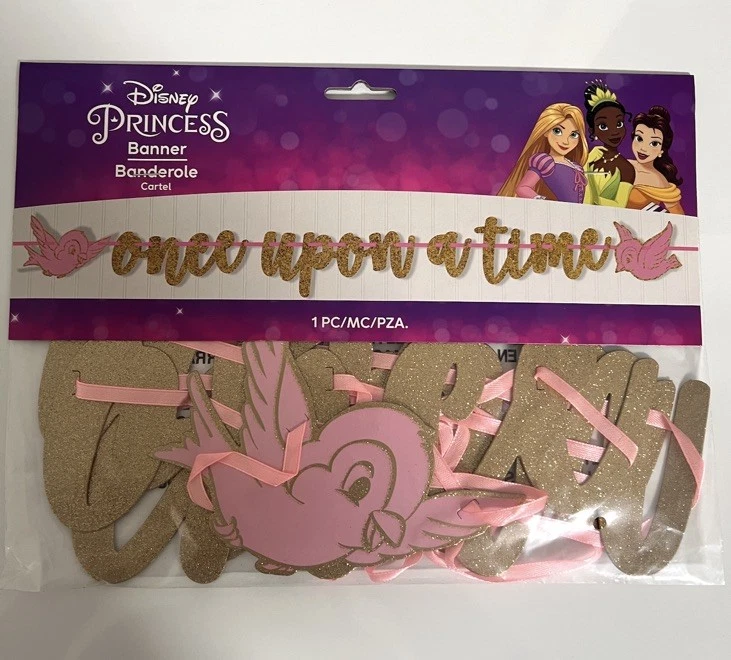 Once Upon A Time Gold Disney Princess Glitter Banner Birthday Party Decorations - Image 1 of 1