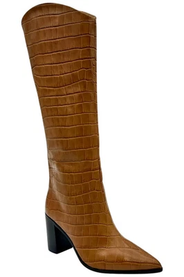 Botas Schutz Croco Cuero Tacón Hasta la Rodilla Maryana Block Croc Miele Foto 1 de 3