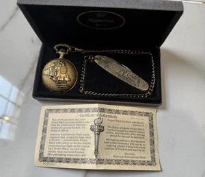 Majestron Quartz Pocket Watch Chain & Pocket Knife Train Design- in Box + COA - Picture 1 of 10