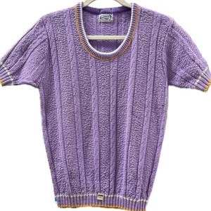 Vintage 70s Lilac Knit Tee | Deadstock Retro Short Sleeve - Picture 1 of 4