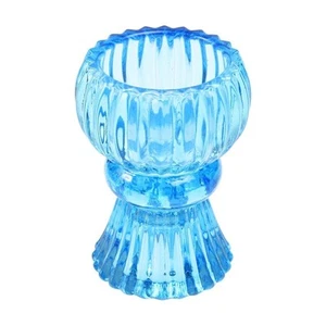 Blue Glass Double Ended Dinner Candle / Tealight Holder 7.5x6cm - Picture 1 of 2