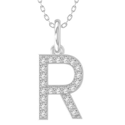 Colgante de plata esterlina de 0,1 quilates con diamante cultivado en laboratorio letra R cadena cable de plata de 18" Foto 1 de 4
