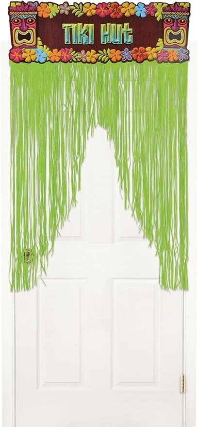Cortina de puerta metálica amscan Tiki Party, 4,5' x 3', 1ct, verde kiwi (242057) Foto 1 de 1