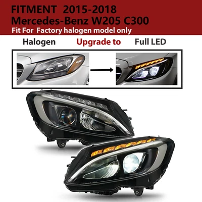 Halogen Upgrade Full LED For 2015-2018 Mercedes-Benz W205 C300 Headlight Pair Foto 1 de 4