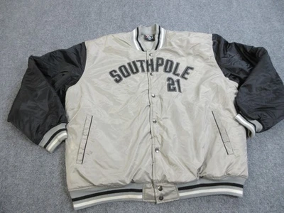 Chaqueta Southpole Para Hombre 2XL Gris Negra Bombardero Universitario Botón a Presión Bordado Foto 1 de 4