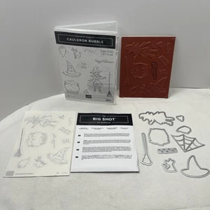 Stampin Up CAULDRON BUBBLE set timbri e muore Halloween cappello strega scopa gatto - Foto 1 di 12