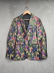 Moss London Blazer Gold Floral Bird Lined Slim Jacquard UK40R Chest Skinny Fit - Picture 1 of 12