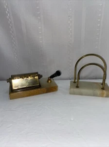 Vintage Onyx Schreibtisch Set EWIGER KALENDER, Stift & Briefhalter - Bild 1 von 6