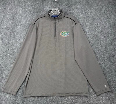 Coliseo Hombre L Univ Of FL Logo Manga Larga 1/4 Cremallera Gris y Negro Rayas Foto 1 de 4