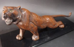 JAPANISCHE EISEN STATUE TIGER OKIMONO ORNAMENT 45 cm / 17,7 inch Breite VINTAGE - Bild 1 von 17