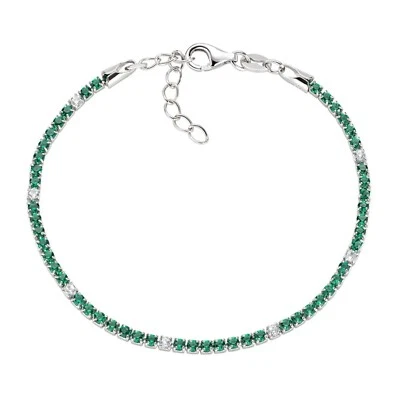 bracciale tennis argento 925 rodiato zirconi Amen gioielli bianco verde - Immagine 1 di 2