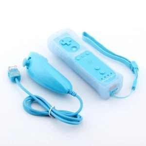 Manette Wiimote Motion Plus intégrée + Nunchuk filaire Pour Wii & Wii U - Bleu - Picture 1 of 2