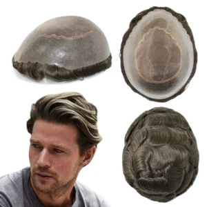 Mens Toupee Hair Replacement System Fine Mono Poly Gauze Human Hair Pieces AR#6 - Picture 1 of 7