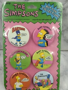 The Simpsons VTG Button Collection (Lot of Six) Sealed NOS 1990 SEALED! SEE PICS - Picture 1 of 12