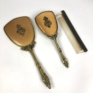 Vintage Gold Vanity Dresser Set - Mirror, Brush & Comb - Victorian Ornate Handle - Picture 1 of 7
