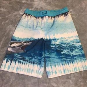Boys Size Large 10-12 Wonder Nation Board Shorts Swim Trunks Great White Shark - Picture 1 of 4