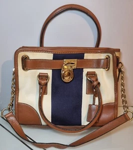 MICHAEL KORS HAMILTON MONO STRIPE CANVAS AND LEATHER TOTE BAG medium size - Picture 1 of 8