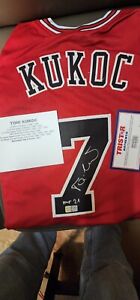 Toni Kukoc Signed Red Chicago Bulls Jersey Inscribed "HOF 21" JSA 3xNBA Champ
