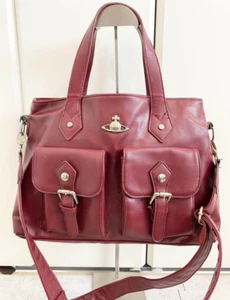 Vivienne Westwood Leather Tote Bag Shoulder Bag Burgundy Vintage Used From JAPAN - Picture 1 of 10