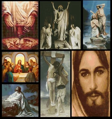 7 SCHEMI PUNTO CROCE PASQUA ULTIMA CENA E EUCARESTIA COLORI DMC PATTERN EASTER - Immagine 1 di 4