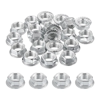 M10x1mm Serrated Flange Hex Lock Nuts, 25Pcs Nut Fasteners, Silver - Bild 1 von 4