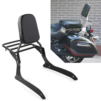 Black Backrest Sissy Pad & Luggage Rack For Yamaha XVS1300A V Star 1300 2007-15 Foto 1 de 4