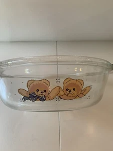 Vintage Anchor Hocking Tienshan Ofengeschirr Kasserolle Glas Teddybär (E10) - Bild 1 von 5