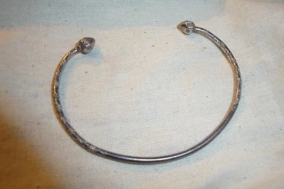 Tribal Etched Lotus Sterling Silver 925 Bangle Open Cuff Jewelry Bracelet - Image 1 of 4