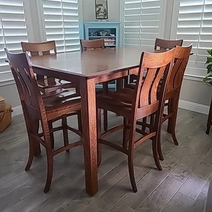Dinning Room Table & Chairs-Quater Sawn Oak with Cherry Stain Finish - Picture 1 of 9