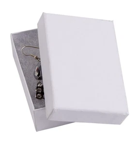 SSWBasics 3 1/16 x 2 1/8 x 1 inch Cotton Filled White Kraft Jewelry Boxes - Picture 1 of 2
