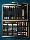 55 Piece Gallery Art Set in Wood Case Colored Pencils Paint Crayons & Drawing