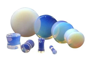 Manómetros/enchufes/silla de montar de doble llamarada de piedra lunar orgánica Aragonita, opalita, piedra lunar (1 par) - Imagen 1 de 5