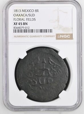1813 Mexico Oaxaca SUD 8 Reales Floral Fields NGC XF 45 Problem Free Coin - Image 1 of 2