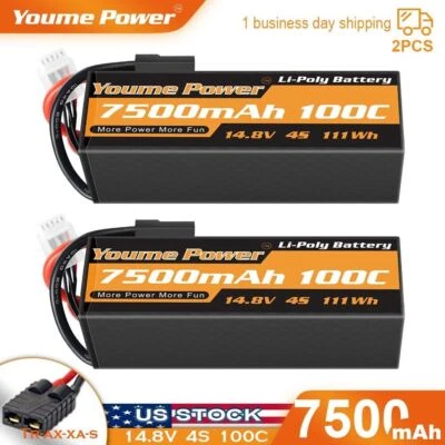 2x 14.8V 4S 7500mAh LiPO Battery Hard Case for RC Trx X-Maxx V2 UDR Car Truck - Image 1 of 4