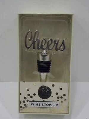 Tapón de vino Modern Expressions “Cheers” metal plateado nuevo en caja Foto 1 de 2