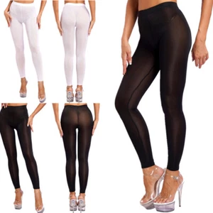 UK Women Ice Silk Ultra-Thin Long Pants Stretch See Through Yoga Skinny Trousers - Picture 1 of 30
