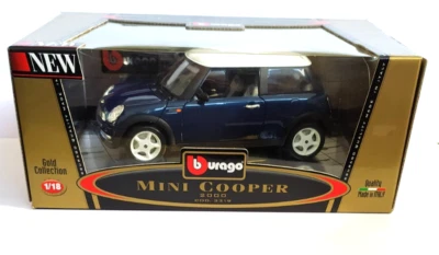 BURAGO GOLD COLLECTION  1:18  AUTO MINI COOPER 2000 BLU MADE IN ITALY  ART  3319 - Immagine 1 di 3