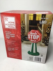 Home Accents 3 ft 6 in LED Santa Stop Here Sign Airblown Inflatable NEW - Picture 1 of 5