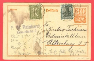 Germany Reich Stationary 5 pf Post Card up-rated used 1922 - Image 1 of 2