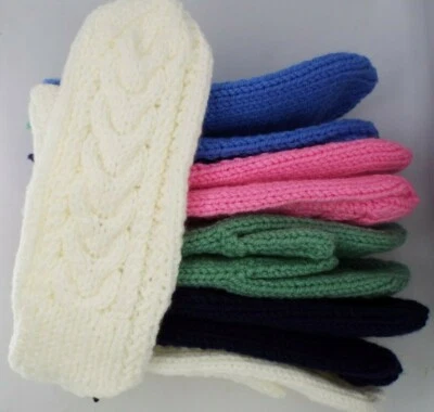Aran Mittens Open Cable Pattern Ladies Women Hand Knitted Various Colours
