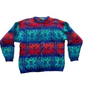 Vintage Stefanel Made Italy Wollmischung Fair Isle Pullover rot türkis blau Unisex - Bild 1 von 10