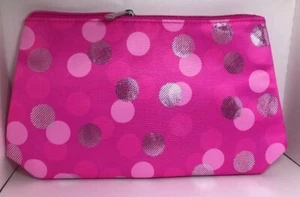 CLINIQUE Cosmetic Makeup Bag PINK & SILVER POLKA DOT PRINT - BRAND NEW - Picture 1 of 3