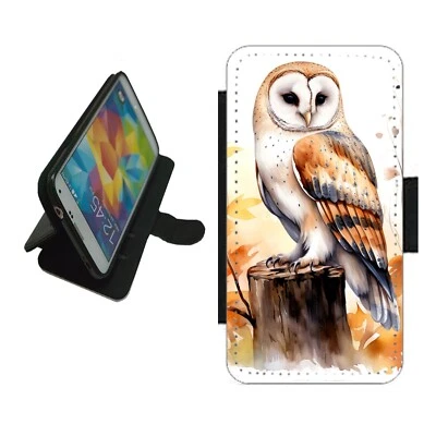 Barn Owl Phone Case Wallet flip cover For iPhone Samsung OWl3 bird picture - Image 1 of 4