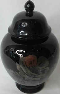 Fenton Black Silver Lidded Temple Ginger Jar Urne Handbemalt Diane Gessel 1980er - Bild 1 von 10