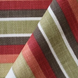 Vintage Richloom Linen Home Fabric Stripe Red, Olive Green, Brown 5.8 yds - Picture 1 of 11