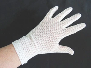 Vintage Gloves 1960s Ivory Nylon Fabric Lace Mesh Ladies Wrist Length 60s - Picture 1 of 7