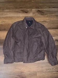 Zara Brown Jacket Waxed Finished Snap Button Elastic Waistband Coat Size Medium - Picture 1 of 3
