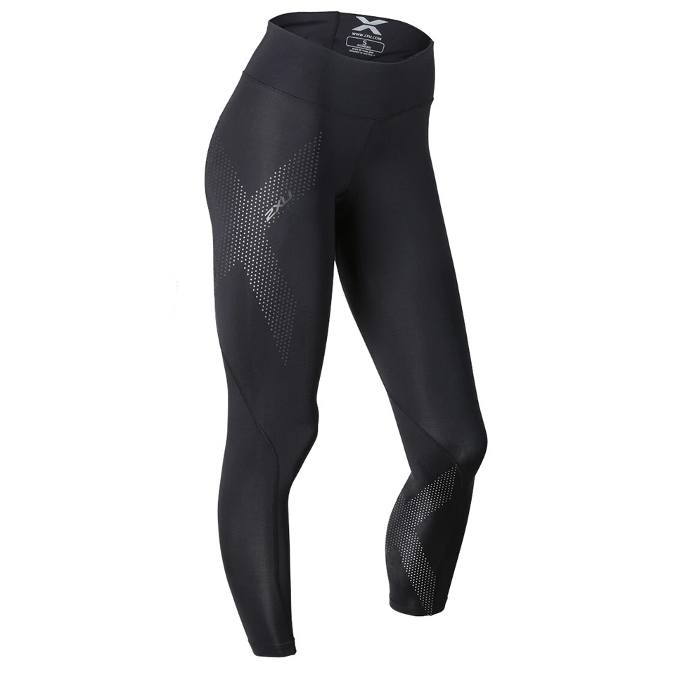 2XU Mid Rise Womens Compression Tights - Black/Dotted Reflective Logo HOT BARGAI - Image 1 of 1