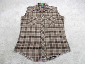 VINTAGE Wrangler Shirt Men 15 1/2 Brown Tan Western Pearl Snap Sleeveless USA * - Picture 1 of 13
