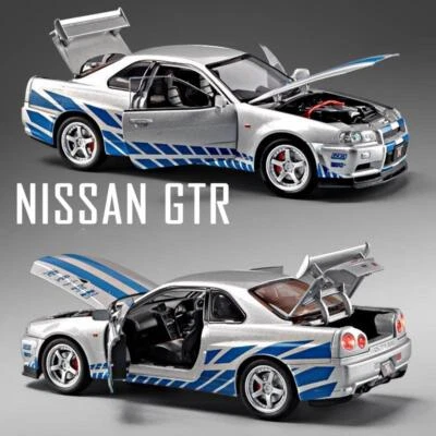 1:24 Gtr R34 Skyline Fast & Furious Alloy Car Model Light Toy Collectibles - Image 1 of 4